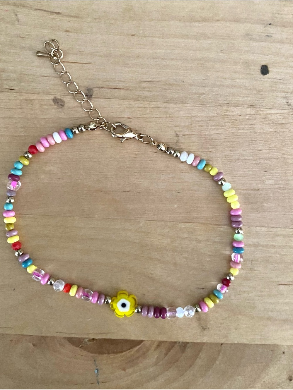 Colorful Beaded Anklet with Yellow Flower Accent